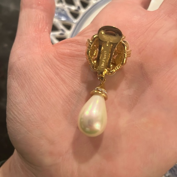 Christian Dior Vintage Clip-On Earrings Dripping in Crystals and Pearls - Picture 4 of 5